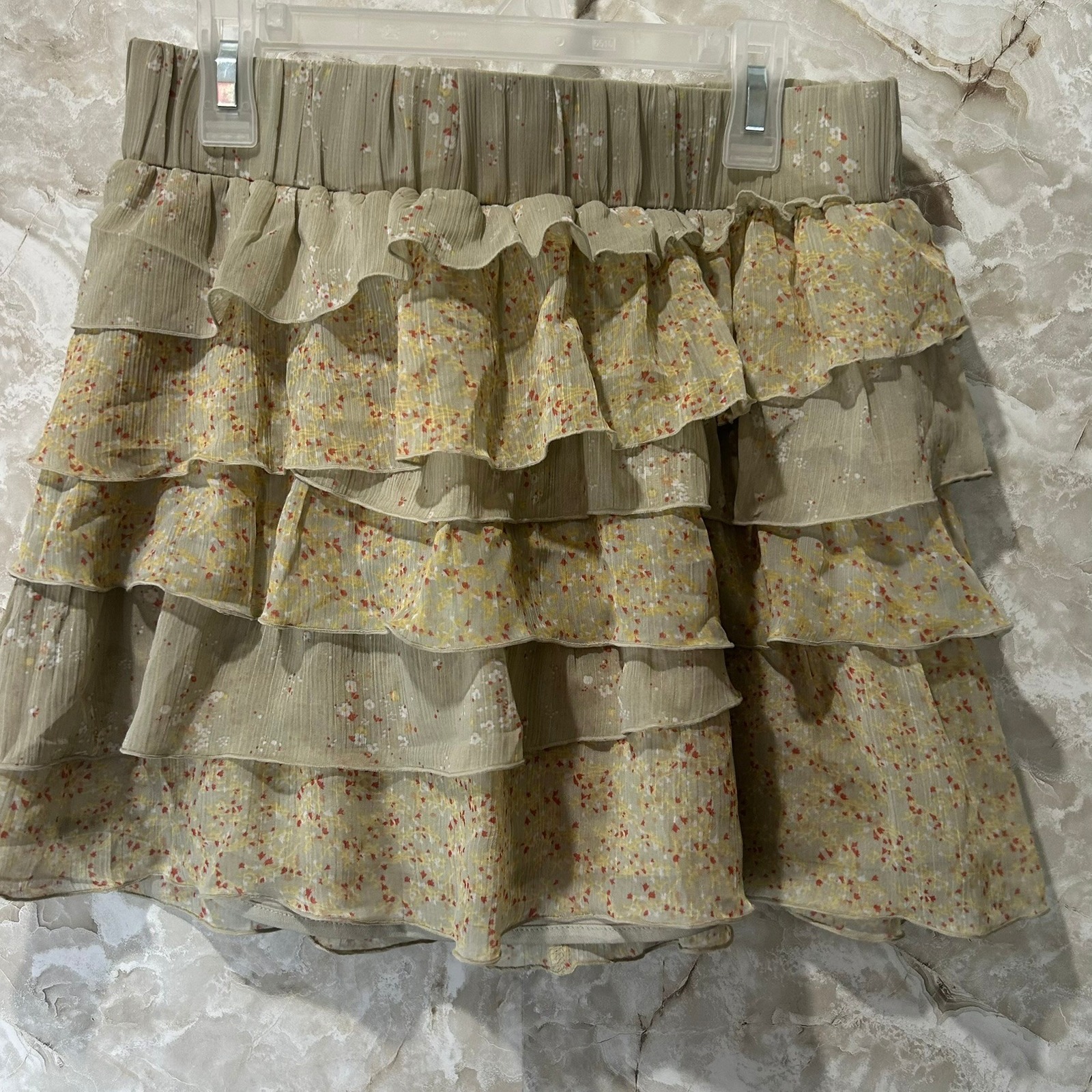 Old Navy Floral Ruffle Mini Skirt Womens Small Olive Green Yellow Cute